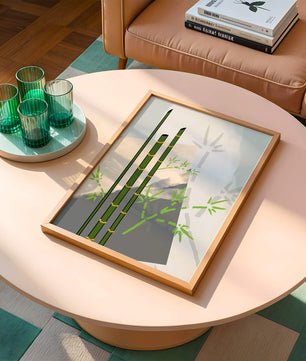 Arte minimalista de bambú con sombras abstractas de bambú