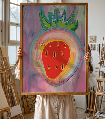 Colorful abstract strawberry with vibrant brush strokes