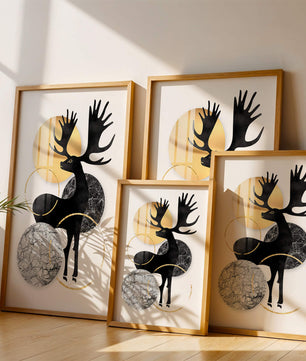 Zeitgenössische Elch-Silhouette-Kunst mit goldenen Akzenten und Marmorstruktur