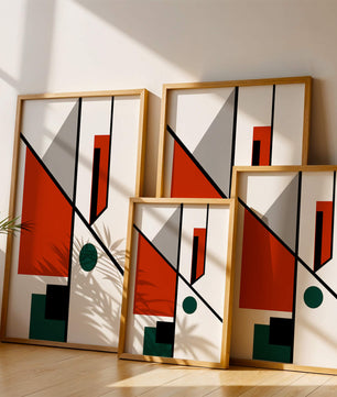 Geometric Abstract Art with Red and Green Accents