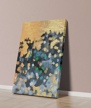 Arte abstracto con dorado y pinceladas coloridas
