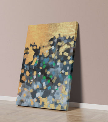 Abstract art with gold and colorful brushstrokes