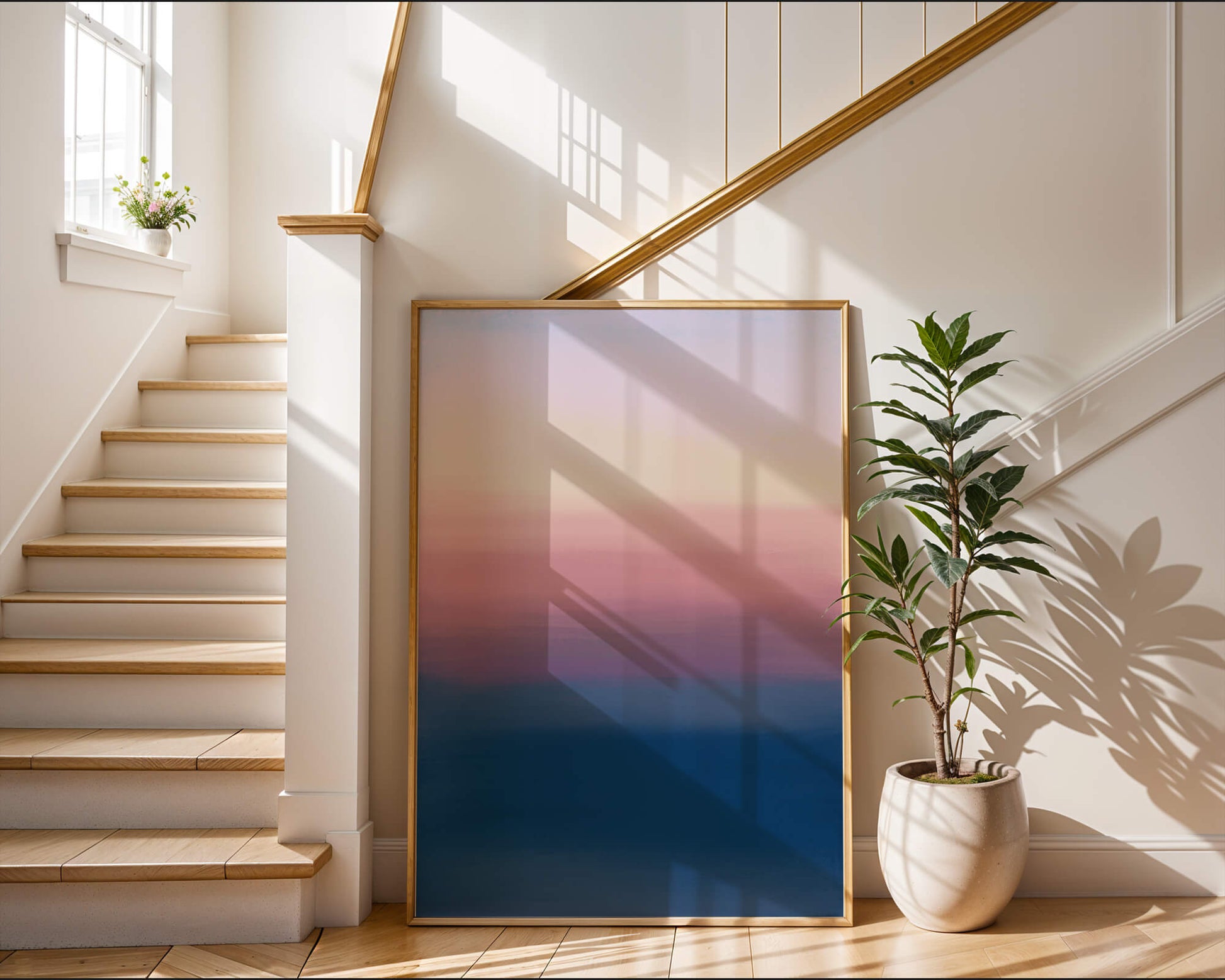 Atardecer abstracto y tranquilo sobre el océano con cielo degradado