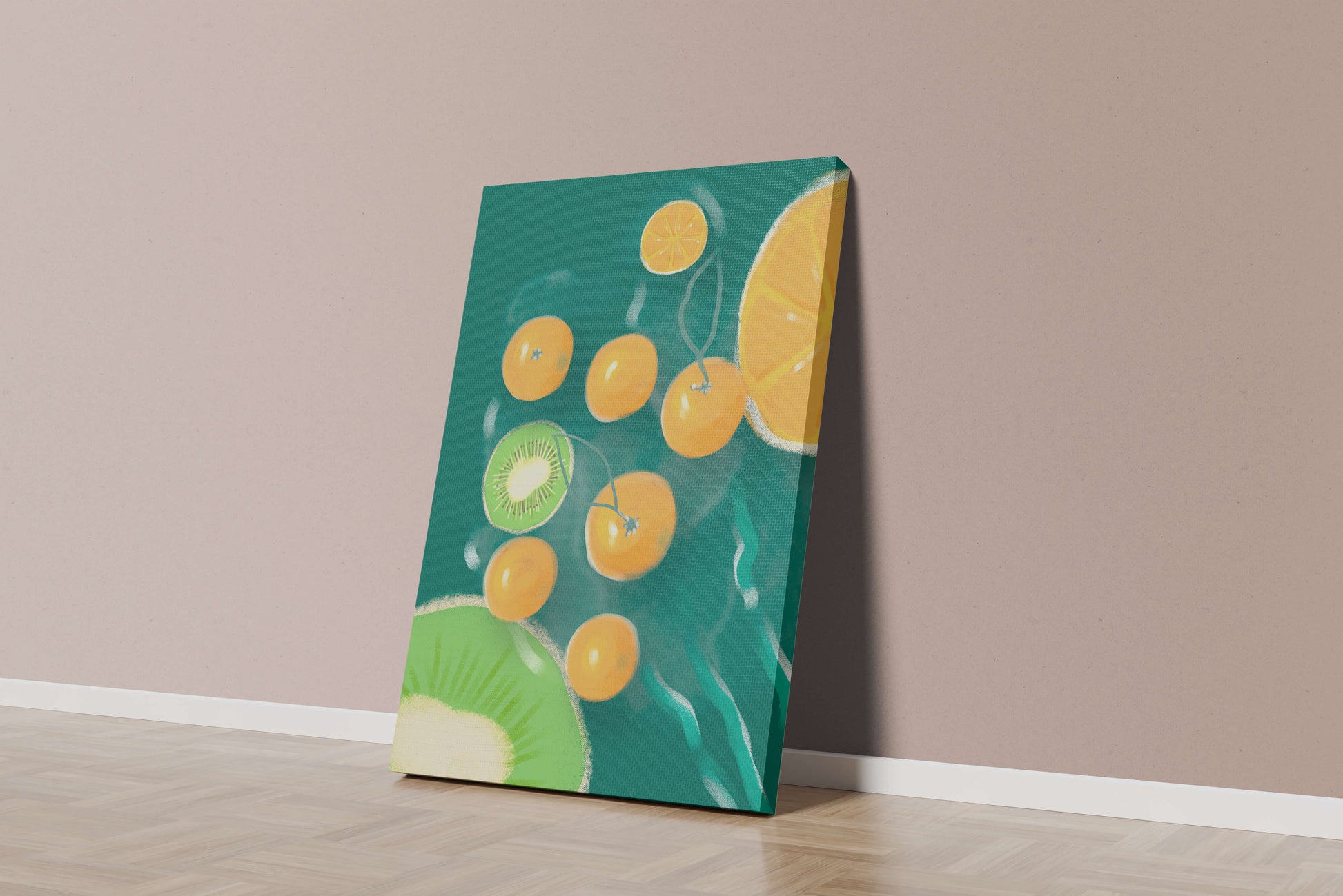 Vibrant kiwi and orange fruit pattern illustration