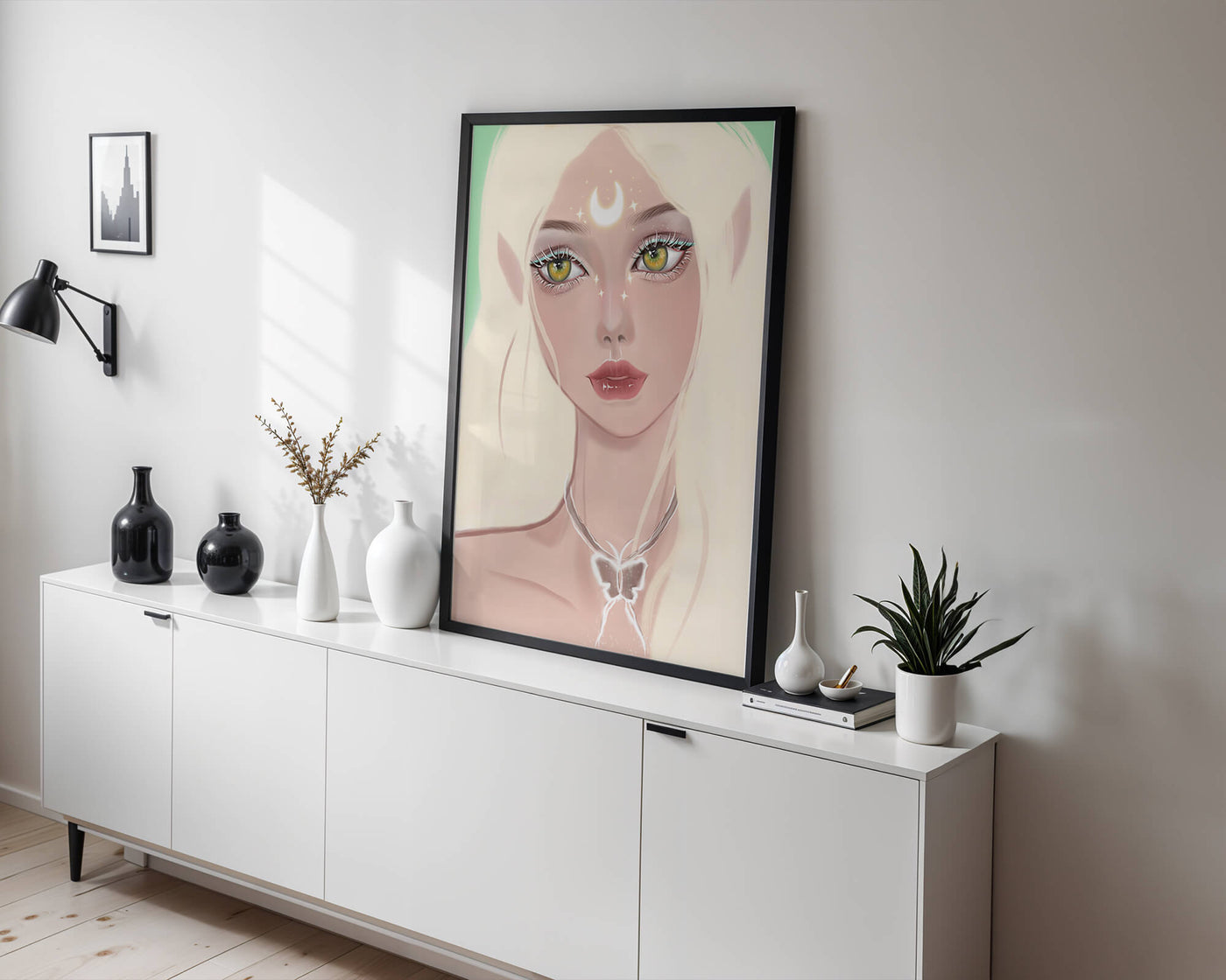 Enchanted portrait of ethereal elf girl with glowing elements