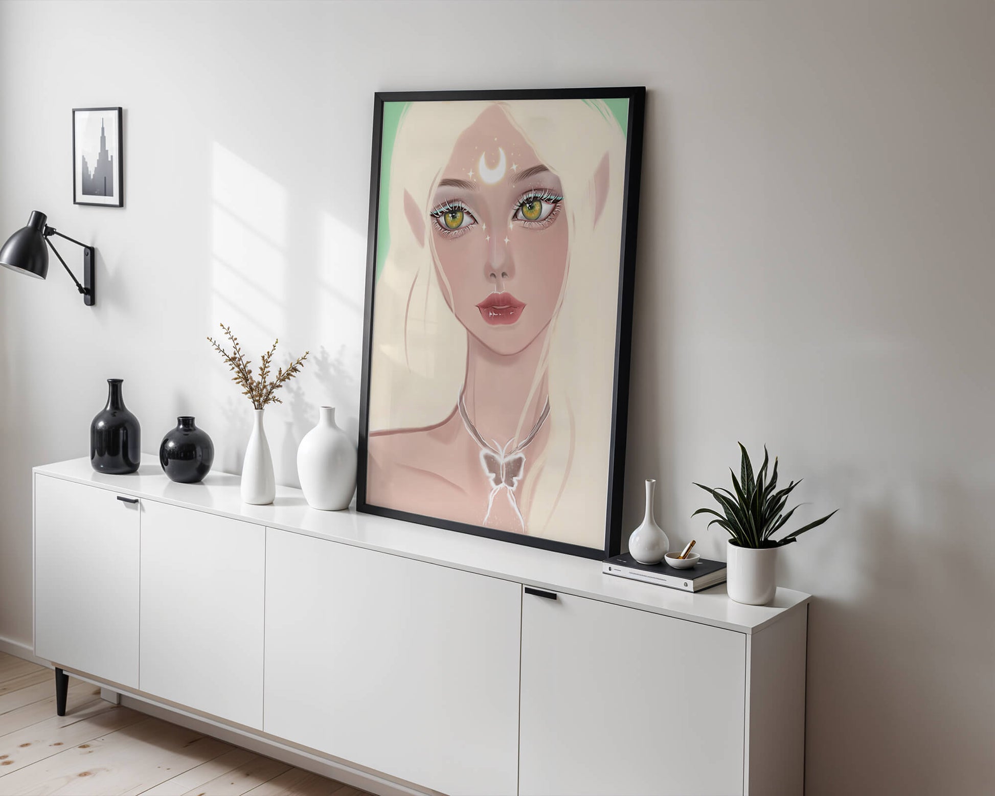 Enchanted portrait of ethereal elf girl with glowing elements