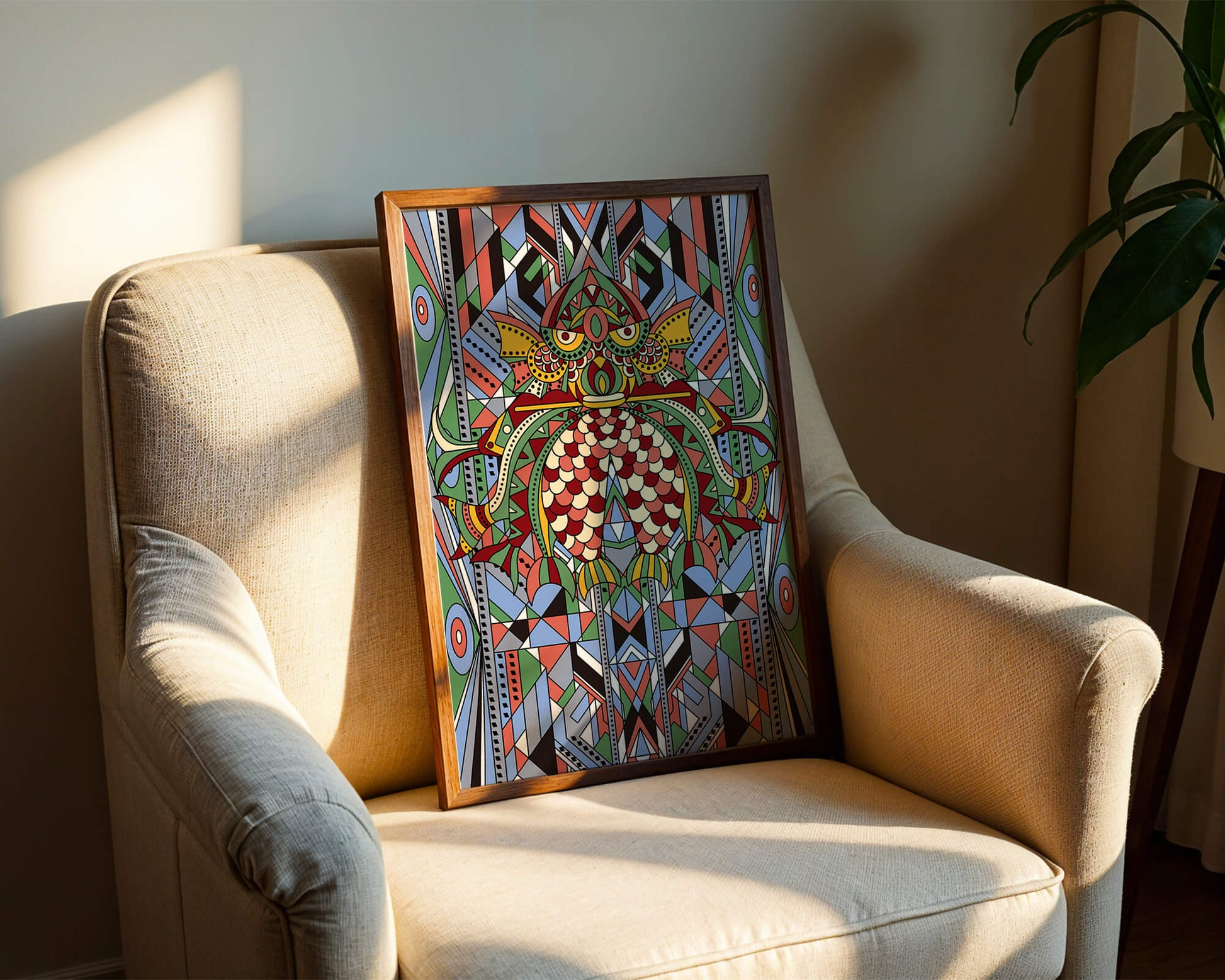 Colorful Geometric Pattern with Symmetrical Design and Abstract Motif
