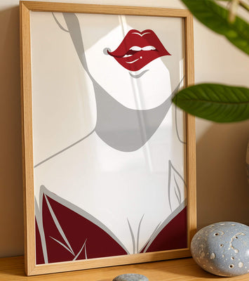 Minimalist Art with Red Lips and Elegant Dress