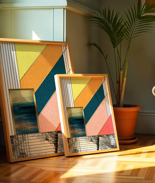 Abstract geometric art with textured colors and gold accents - Mi tienda