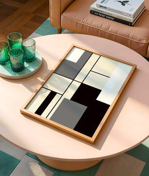 Abstraktes geometrisches Design mit gedämpften Farbtönen und kräftigen Linien