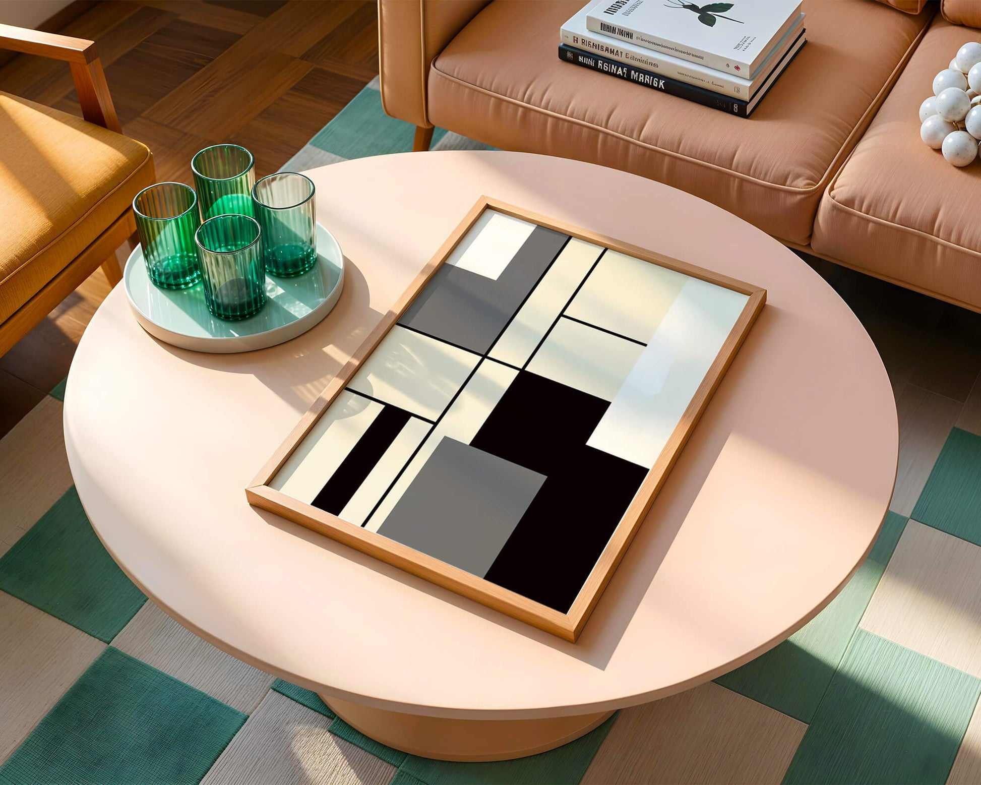 Abstract geometric design with muted shades and bold lines