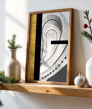 Abstract spiral staircase with a gold accent design