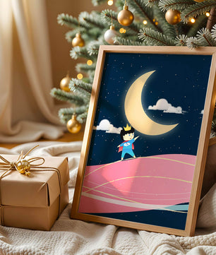 Little Prince Standing on Pink Planet under Starry Night Sky - Mi tienda