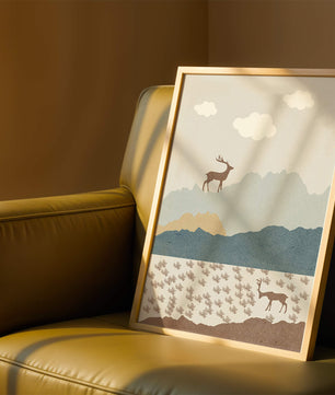 Majestic Deer and Mountain Landscape in Minimalist Style - Mi tienda