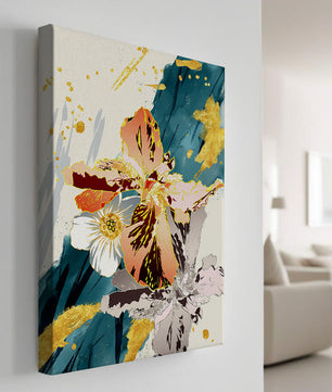 Obra de arte floral abstracta elegante con detalles dorados