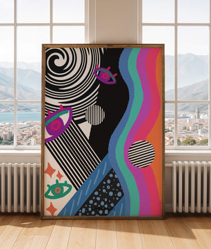 Colorful abstract art with geometric patterns and vibrant shapes