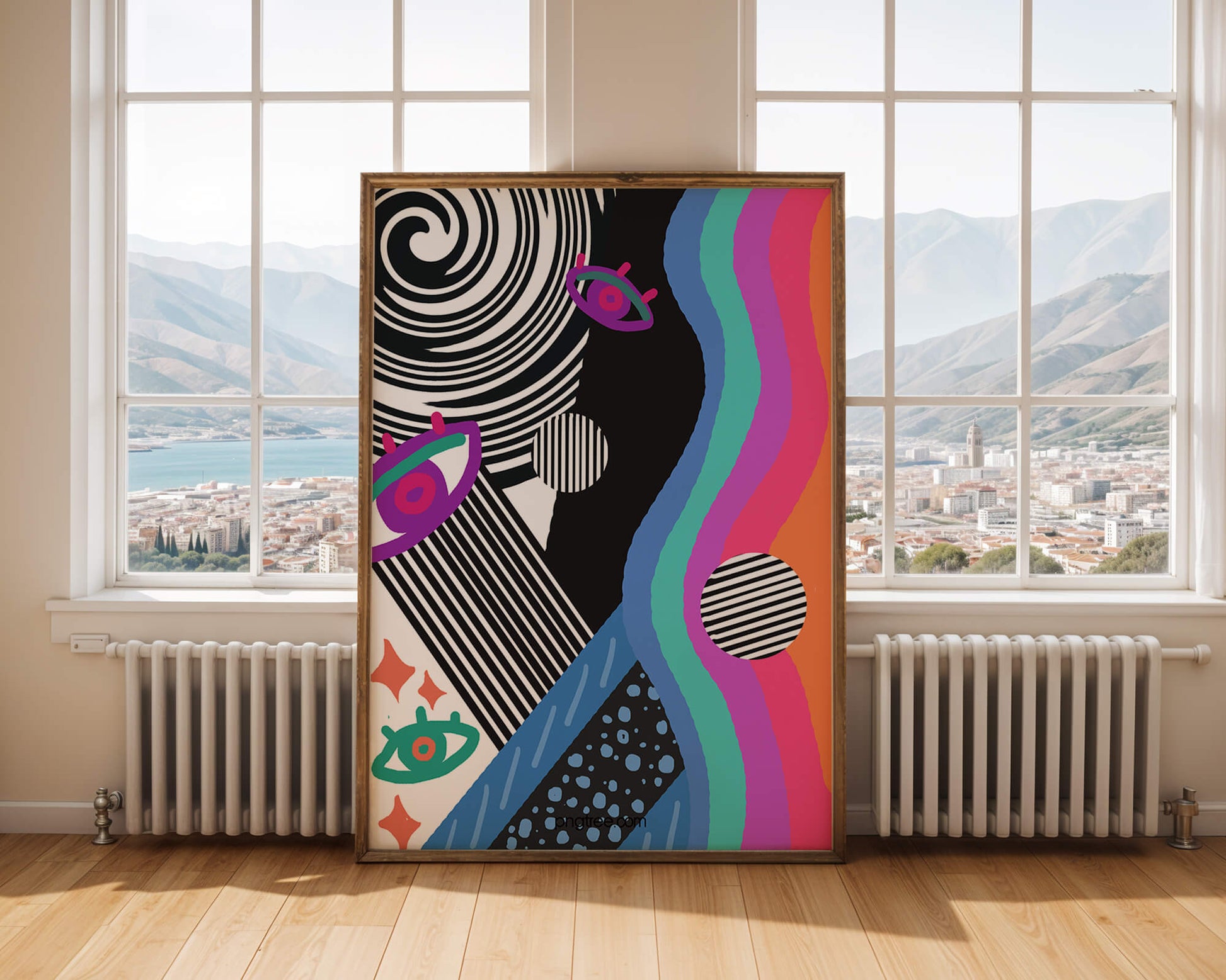 Colorful abstract art with geometric patterns and vibrant shapes