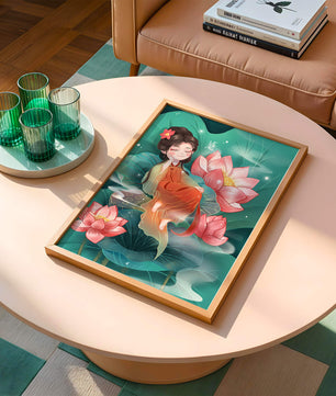 Charmante illustration d'une fille se reposant parmi des fleurs de lotus