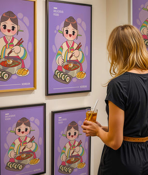 Charming illustration of Korean cuisine with a cheerful character