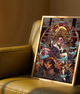 Fantasy character with mythical beast in vibrant illustration