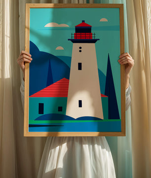 Illustration moderne d'un phare avec des couleurs vives