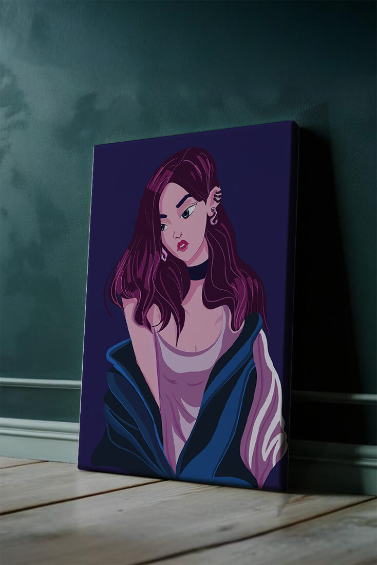 Stylish girl with purple hair and a blue jacket illustration