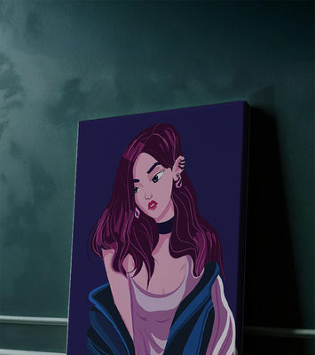 Stylish girl with purple hair and a blue jacket illustration