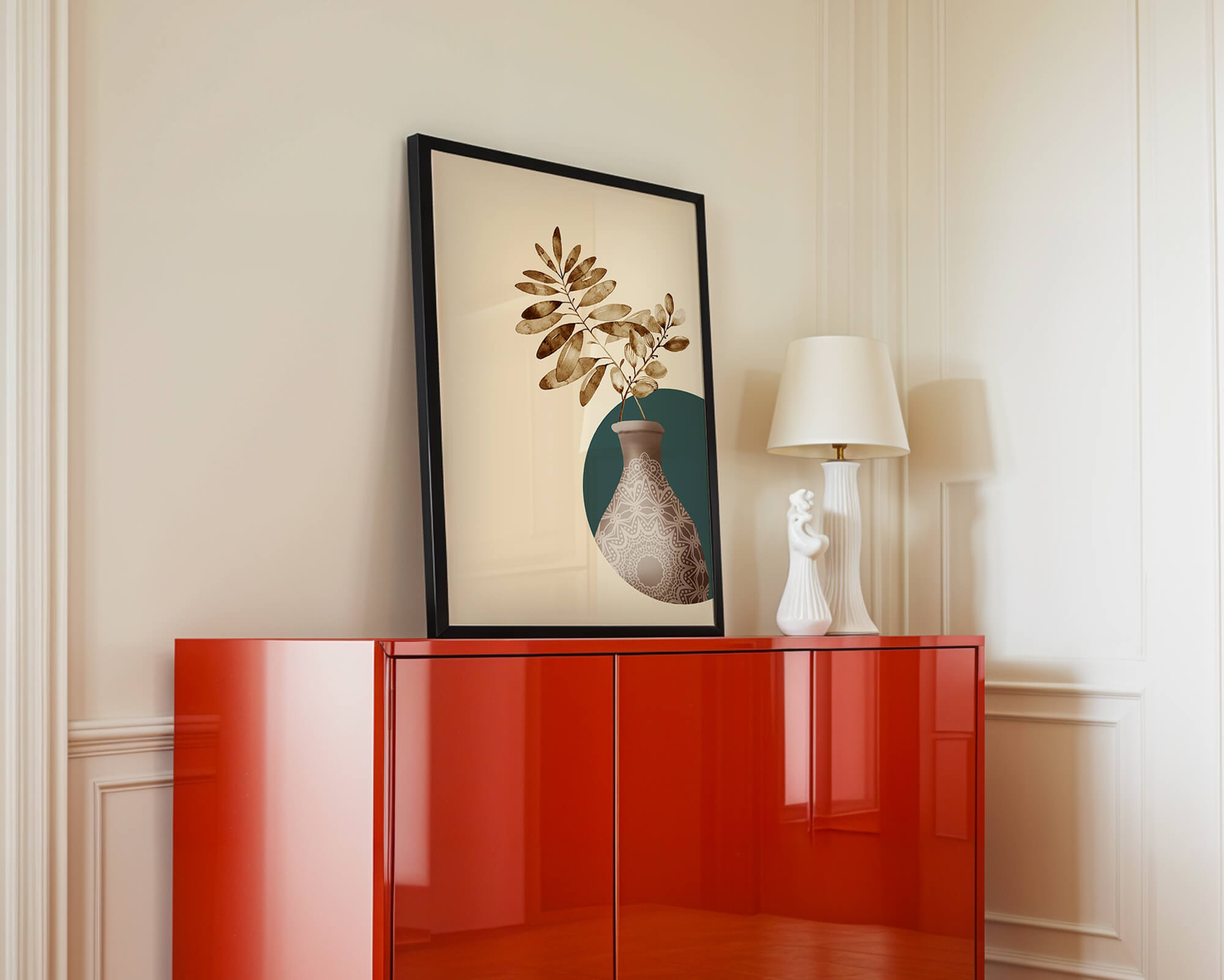 Elegant Botanical Illustration With Mandala Vase - Mi tienda