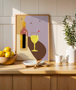 Minimalist Still Life with Wine Bottle and Glass in Soft Tones - Mi tienda