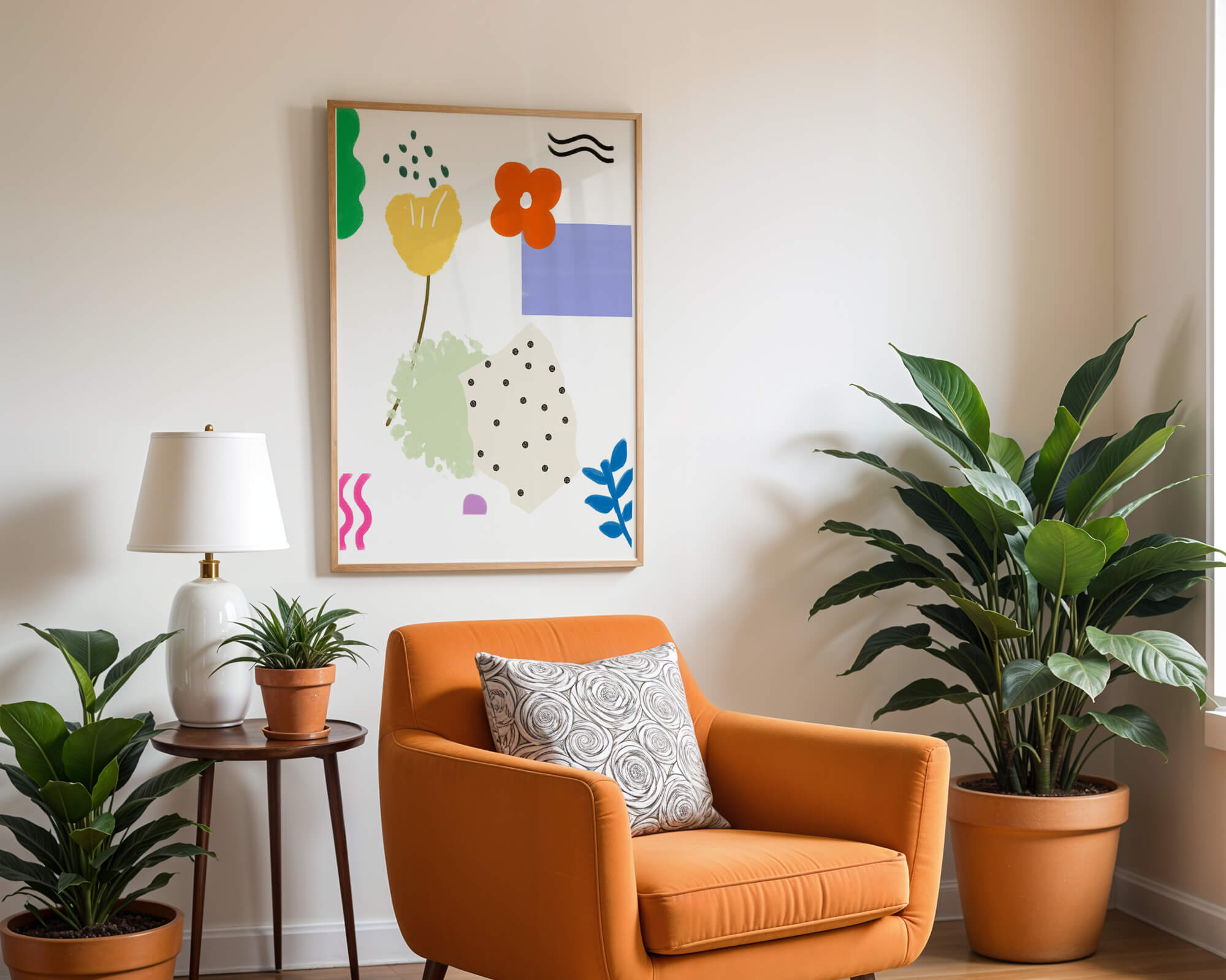 Abstract floral design with colorful geometric shapes