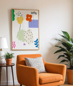 Abstraktes Blumendesign mit bunten geometrischen Formen