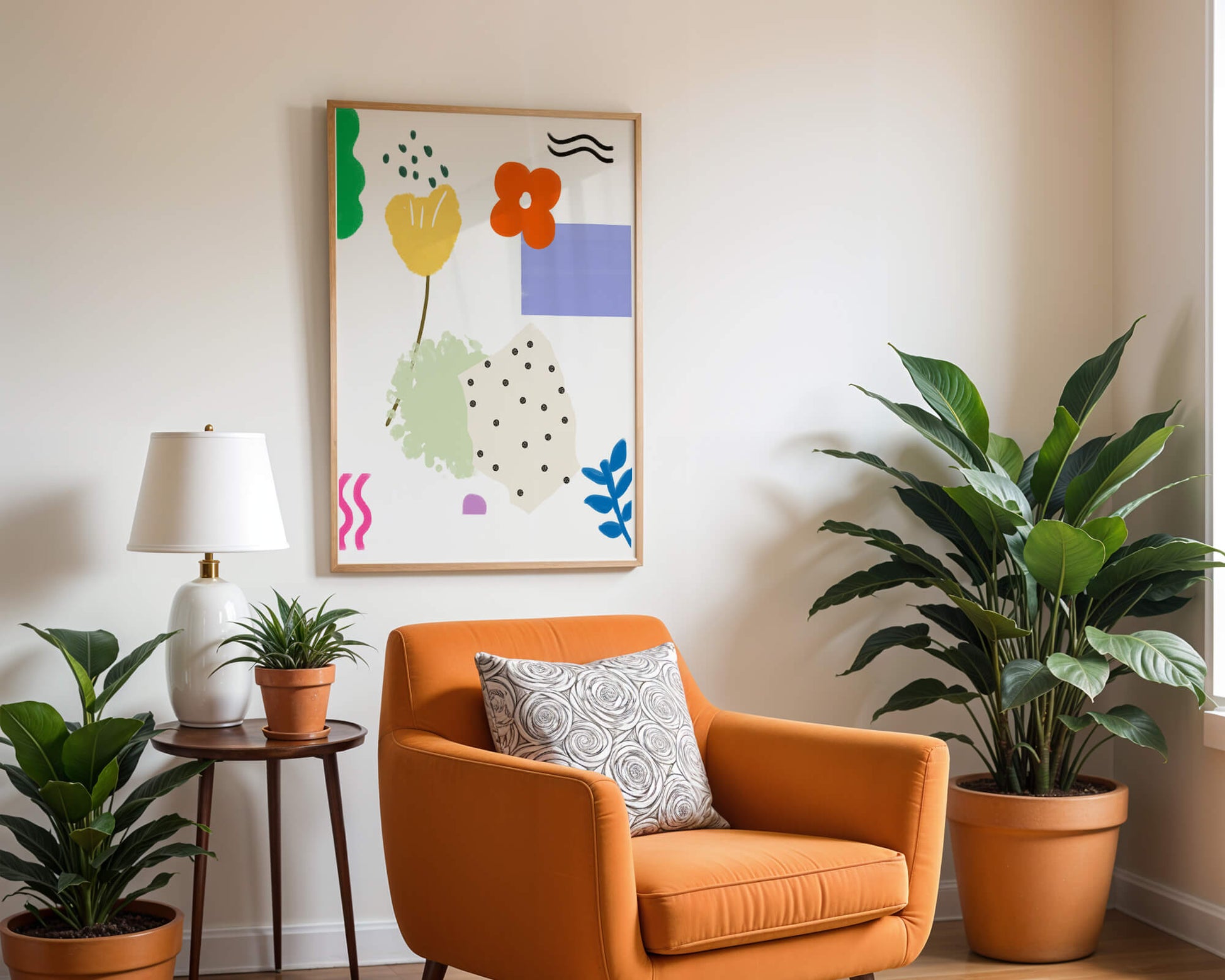 Abstract floral design with colorful geometric shapes
