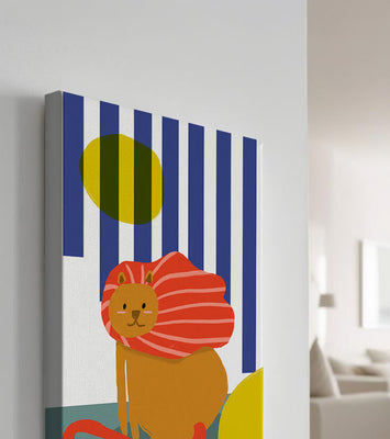Colorful abstract lion illustration with vibrant stripes