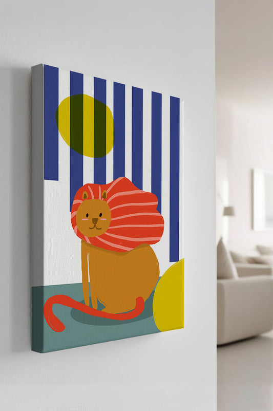 Colorful abstract lion illustration with vibrant stripes