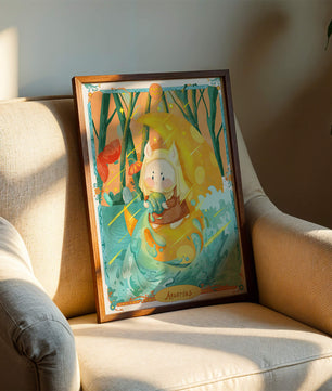 Aquarius zodiac illustration with whimsical character and vibrant colors