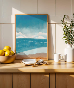 Calming Ocean Shoreline with Blue Sky and Gentle Waves