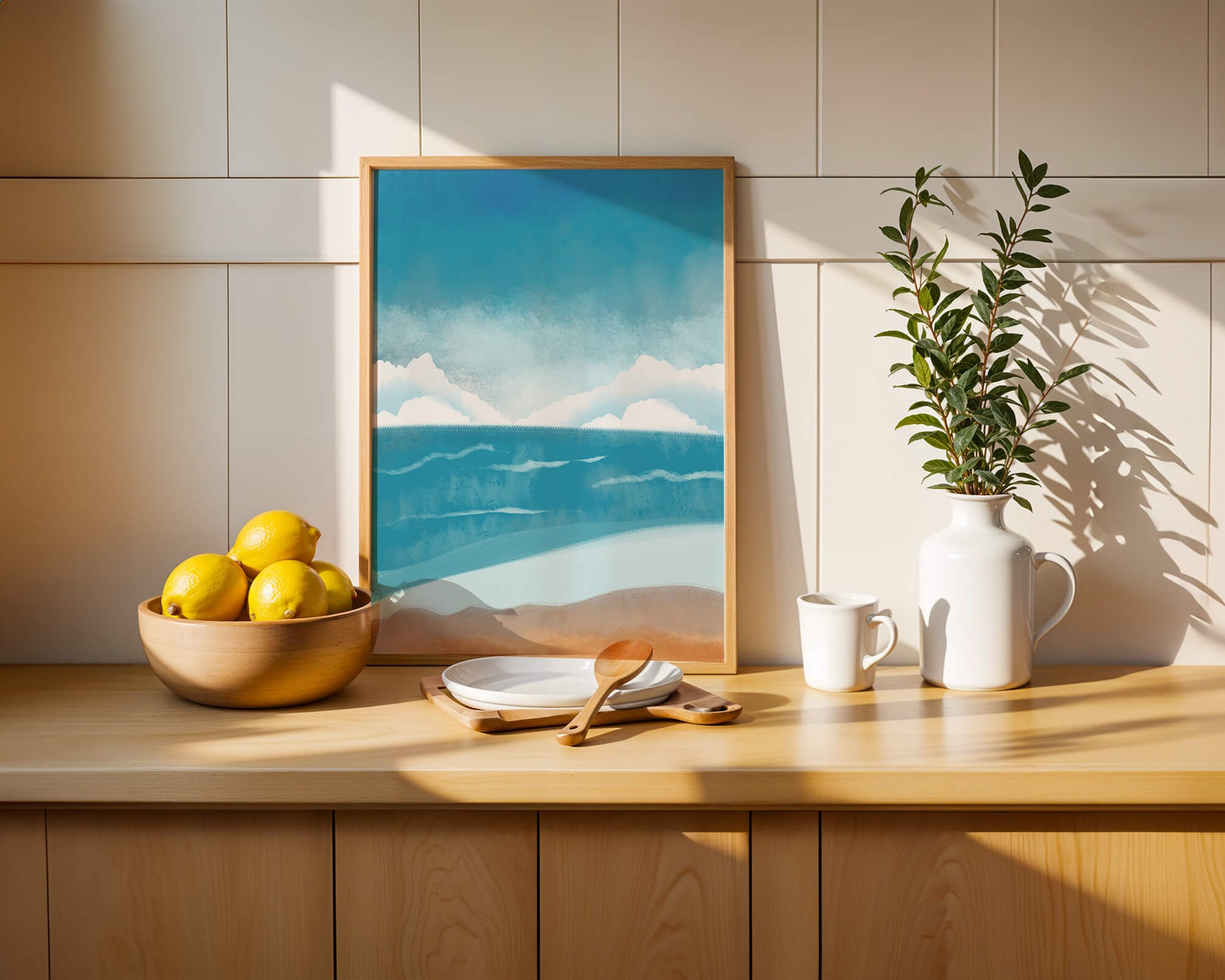Calming Ocean Shoreline with Blue Sky and Gentle Waves