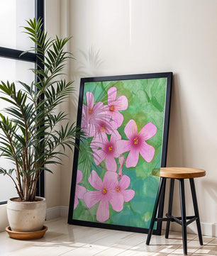 Zarte rosa Blüten auf einem leuchtend grünen Hintergrund Illustration