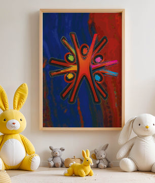 Abstract art with dynamic figures and vibrant colors