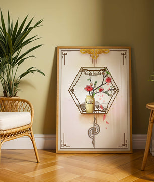 Design floral élégant avec vase et accents dorés