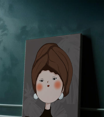 Elegant portrait of a woman with a unique headscarf and expressive features