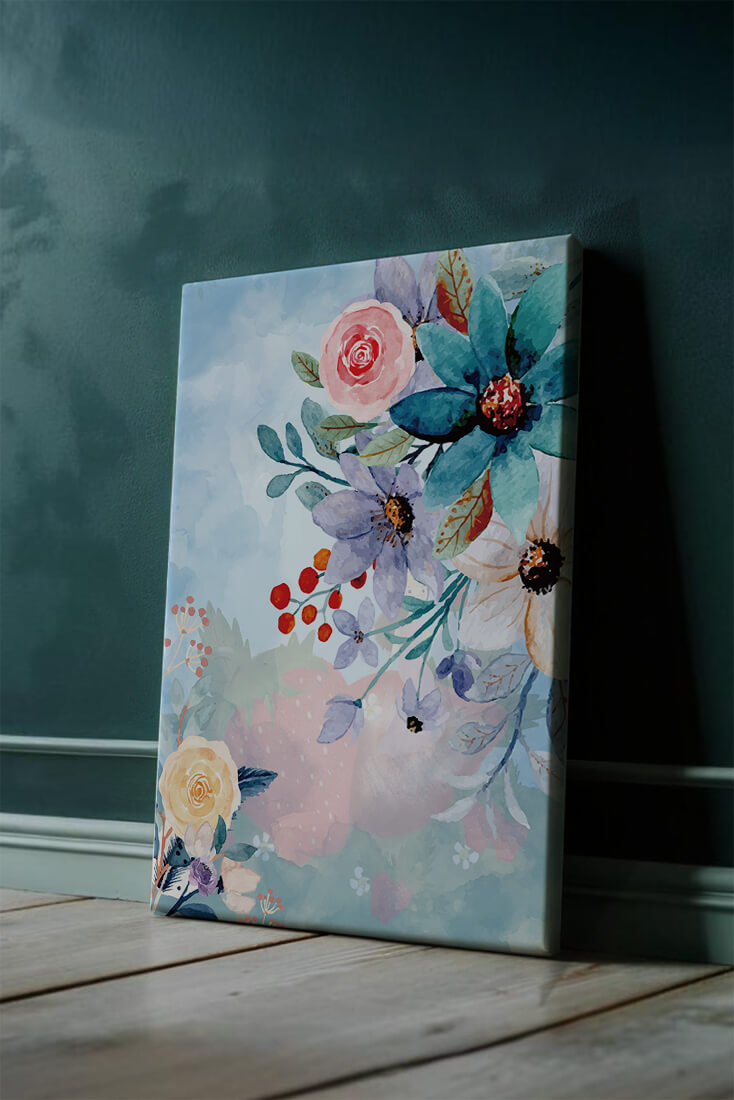 Watercolor floral illustration with vibrant flowers and leaves