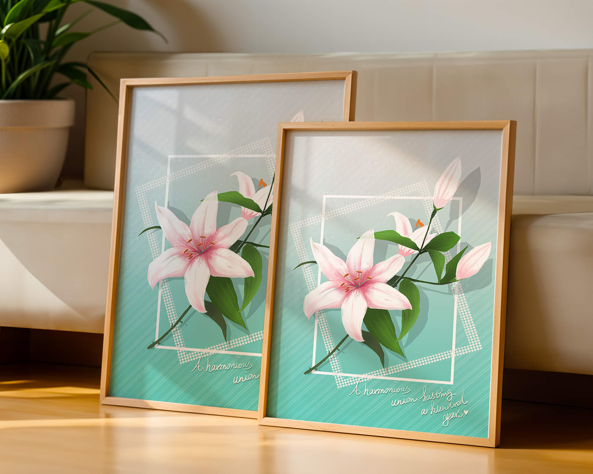Elegant floral design with pink lilies and modern accents