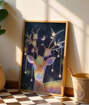 Illuminated Fantasy Deer with Floral Antlers and Hanging Stars - Mi tienda