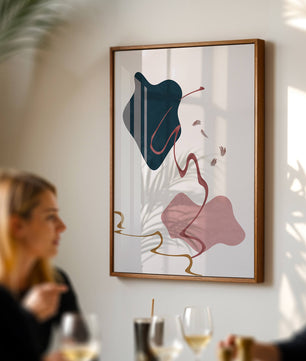 Abstract Minimalist Art with Curved Lines and Golden Accents