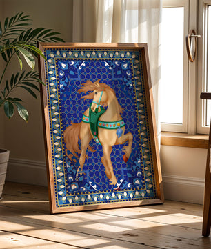 Arte de caballo con patrón intrincado y un borde decorativo vibrante