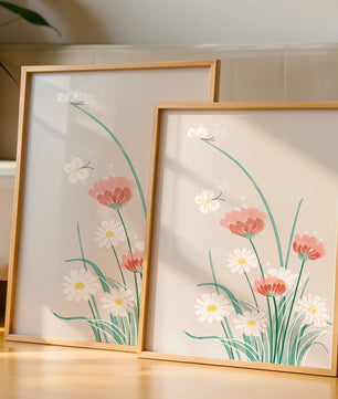 Delicate floral illustration with butterflies and wildflowers