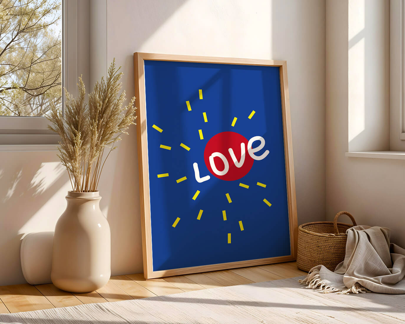 Colorful love-themed abstract design with bold elements