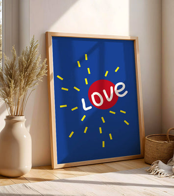 Colorful love-themed abstract design with bold elements