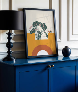Abstract Botanical Art with Snail and Geometric Shapes - Mi tienda